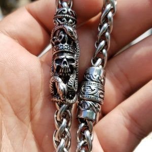 Stainless steel skull and snakes bracelet